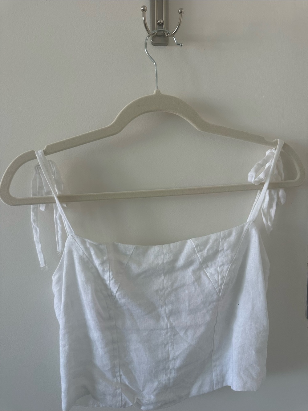 White Tie-Shoulder Crop Top